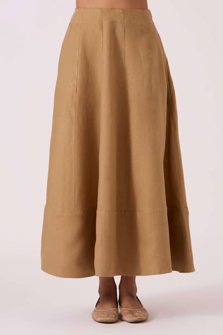 Shop_The Summer House_Beige Linen Marner Tan Skirt _Online_at_Aza_Fashions