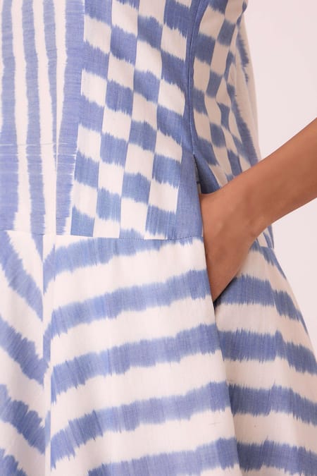 Buy The Summer House Blue Handloom Cotton Round Neck Myshkin Striped Ikat Dress Buy_The Summer House_Blue Handloom Cotton Round Neck Myshkin Striped Ikat Dress