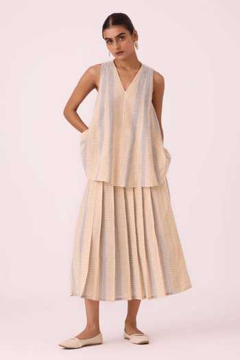 Shop The Summer House Beige Handloom Cotton V-neck Nastasya Handwoven Top Online at Aza Fashions Shop_The Summer House_Beige Handloom Cotton V-neck Nastasya Handwoven Top _Online_at_Aza_Fashions