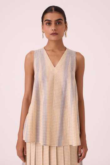 Buy The Summer House Beige Handloom Cotton V-neck Nastasya Handwoven Top Buy_The Summer House_Beige Handloom Cotton V-neck Nastasya Handwoven Top