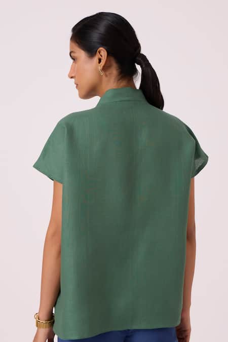 Shop The Summer House Green Linen V-neck Orion Top at Aza Fashions Shop_The Summer House_Green Linen V-neck Orion Top _at_Aza_Fashions