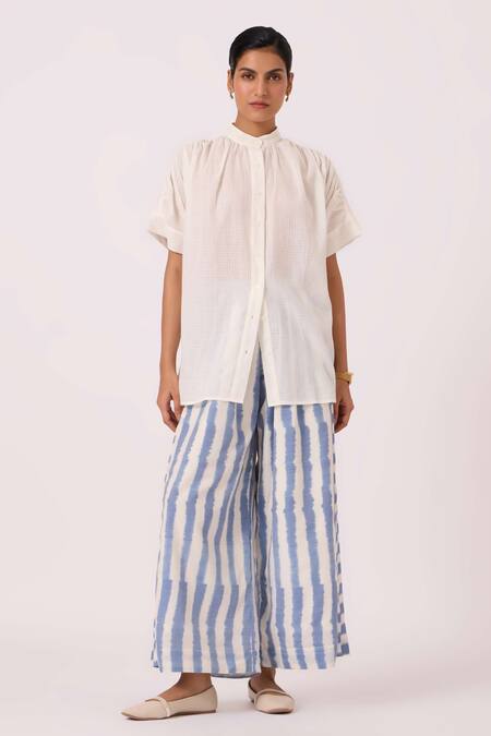 Buy The Summer House Off White Handloom Cotton Mandarin Collar Patt Handwoven Top Online at Aza Fashions Buy_The Summer House_Off White Handloom Cotton Mandarin Collar Patt Handwoven Top _Online_at_Aza_Fashions