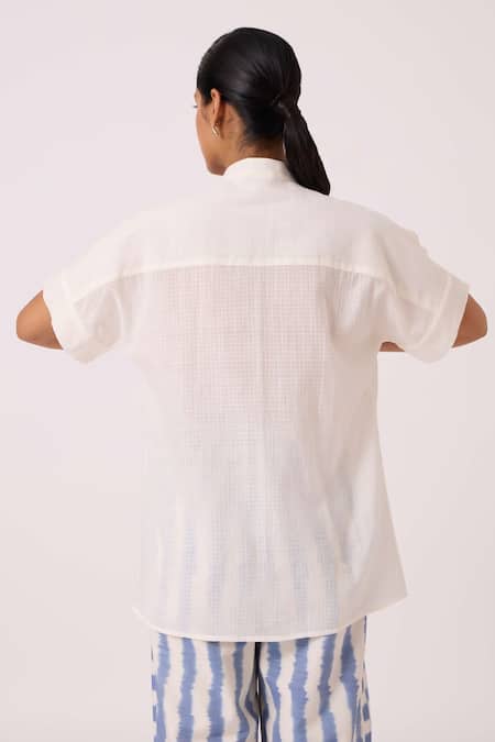 Shop The Summer House Off White Handloom Cotton Mandarin Collar Patt Handwoven Top at Aza Fashions Shop_The Summer House_Off White Handloom Cotton Mandarin Collar Patt Handwoven Top _at_Aza_Fashions