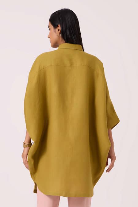 Shop The Summer House Olive Green Linen Collared Perico Shirt at Aza Fashions Shop_The Summer House_Olive Green Linen Collared Perico Shirt _at_Aza_Fashions