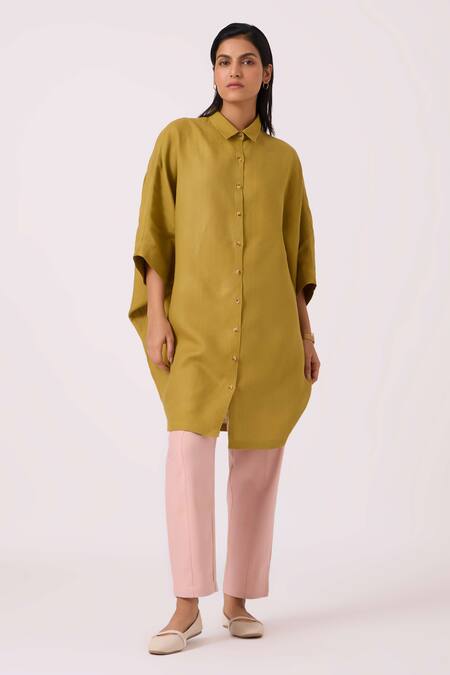 The Summer House Olive Green Linen Collared Perico Shirt Online at Aza Fashions The Summer House_Olive Green Linen Collared Perico Shirt _Online_at_Aza_Fashions