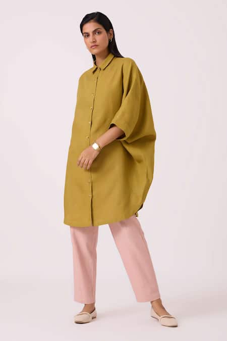 Buy The Summer House Olive Green Linen Collared Perico Shirt Online at Aza Fashions Buy_The Summer House_Olive Green Linen Collared Perico Shirt _Online_at_Aza_Fashions
