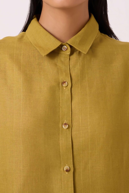 Buy The Summer House Olive Green Linen Collared Perico Shirt Buy_The Summer House_Olive Green Linen Collared Perico Shirt