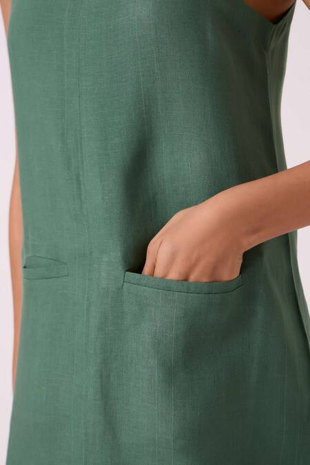 Shop The Summer House Green Linen Round Neck Pierre Dress Online at Aza Fashions Shop_The Summer House_Green Linen Round Neck Pierre Dress _Online_at_Aza_Fashions