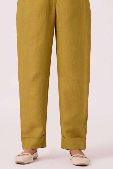 Buy The Summer House Olive Green Linen Pip Pant Online at Aza Fashions Buy_The Summer House_Olive Green Linen Pip Pant _Online_at_Aza_Fashions