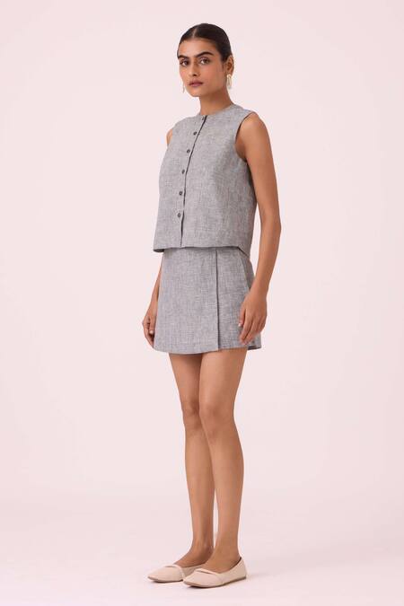 The Summer House Black Linen Polina Houndstooth Skort Online at Aza Fashions The Summer House_Black Linen Polina Houndstooth Skort_Online_at_Aza_Fashions