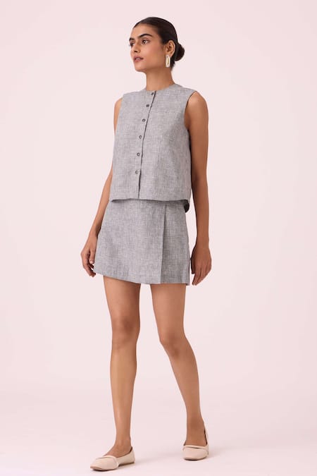 The Summer House Black Linen Polina Houndstooth Skort 