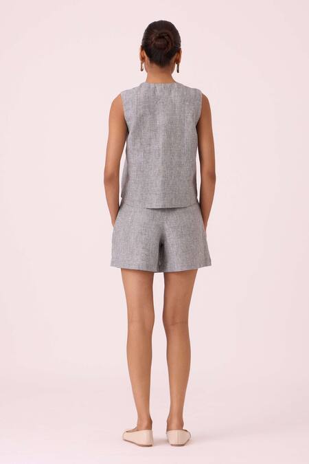 Shop The Summer House Black Linen Polina Houndstooth Skort at Aza Fashions Shop_The Summer House_Black Linen Polina Houndstooth Skort_at_Aza_Fashions