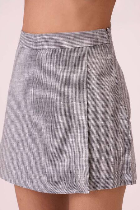 Shop The Summer House Black Linen Polina Houndstooth Skort Online at Aza Fashions Shop_The Summer House_Black Linen Polina Houndstooth Skort_Online_at_Aza_Fashions