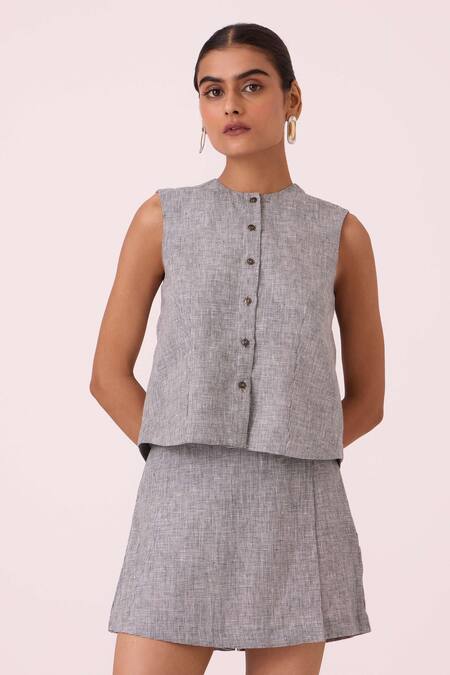 The Summer House Black Linen Polina Houndstooth Skort at Aza Fashions The Summer House_Black Linen Polina Houndstooth Skort_at_Aza_Fashions