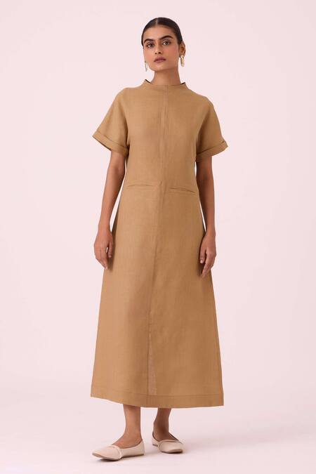 Buy The Summer House Beige Linen Cowl Neck Salome Tan Dress Online at Aza Fashions Buy_The Summer House_Beige Linen Cowl Neck Salome Tan Dress _Online_at_Aza_Fashions