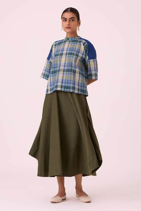 The Summer House Blue Cotton High Neck Samovar Handwoven Top Online at Aza Fashions The Summer House_Blue Cotton High Neck Samovar Handwoven Top _Online_at_Aza_Fashions