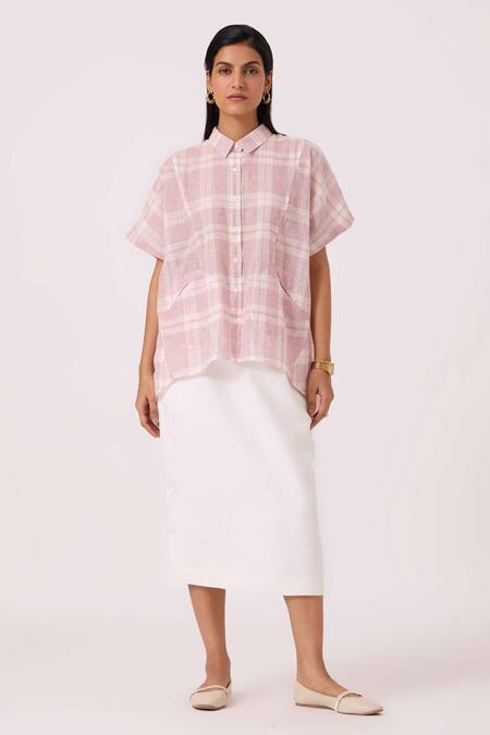 Buy The Summer House Off White Cotton Collared Sibyl Checkered Handwoven Shirt Online at Aza Fashions Buy_The Summer House_Off White Cotton Collared Sibyl Checkered Handwoven Shirt _Online_at_Aza_Fashions