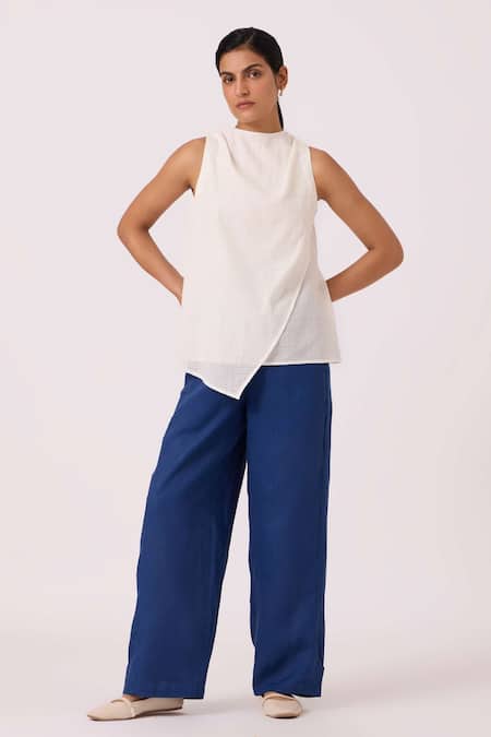 Buy_The Summer House_Off White Handloom Cotton Halter Neck Sonya Handwoven Top _Online_at_Aza_Fashions
