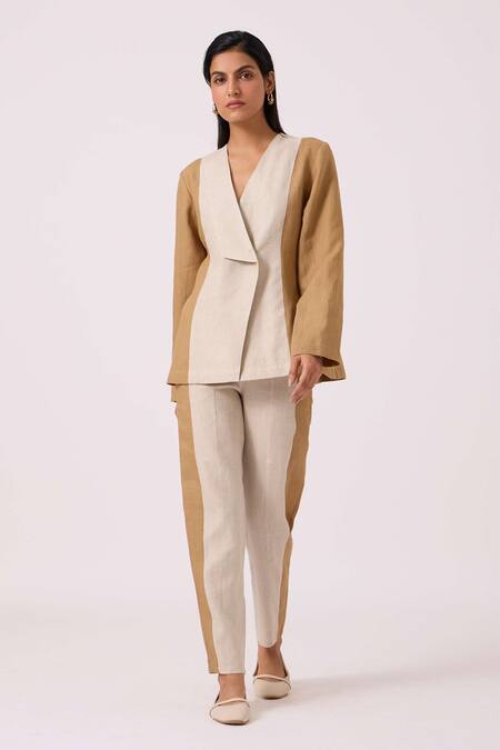 The Summer House_Beige Linen Tamara Panelled Pant _Online_at_Aza_Fashions