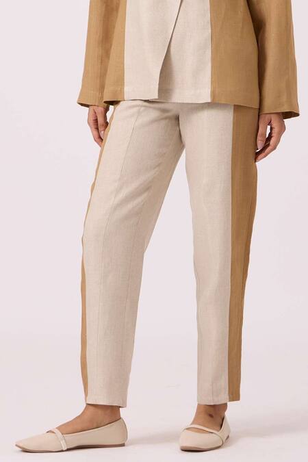 Buy_The Summer House_Beige Linen Tamara Panelled Pant _Online_at_Aza_Fashions
