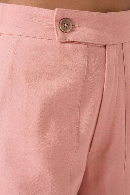 The Summer House_Pink Cotton, Twill Victory Handwoven Pant _at_Aza_Fashions