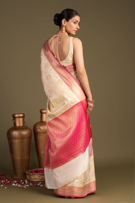 Zal From Benaras Pure Silk Zari Banarasi Handloom Saree With Unstitched Blouse Piece 