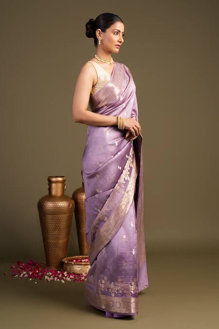 Zal From Benaras Lavender Silk Shaded Pure Banarasi Handloom Saree With Unstitched Blouse Piece Online at Aza Fashions Zal From Benaras_Lavender Silk Shaded Pure Banarasi Handloom Saree With Unstitched Blouse Piece_Online_at_Aza_Fashions