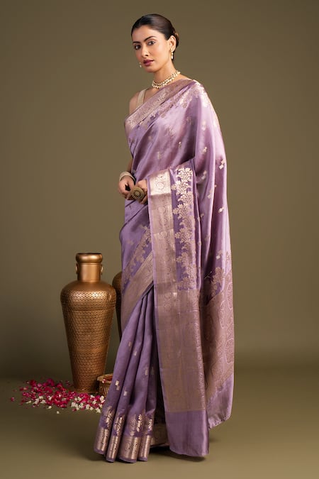 Buy Zal From Benaras Lavender Silk Shaded Pure Banarasi Handloom Saree With Unstitched Blouse Piece Online at Aza Fashions Buy_Zal From Benaras_Lavender Silk Shaded Pure Banarasi Handloom Saree With Unstitched Blouse Piece_Online_at_Aza_Fashions
