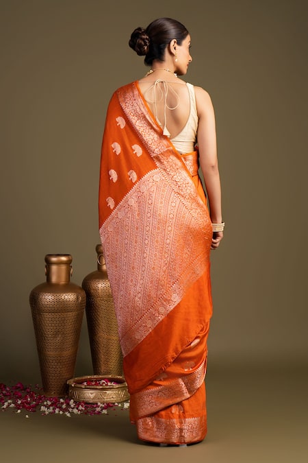 Zal From Benaras Moonga Silk Banarasi Handloom Saree With Unstitched Blouse Piece 