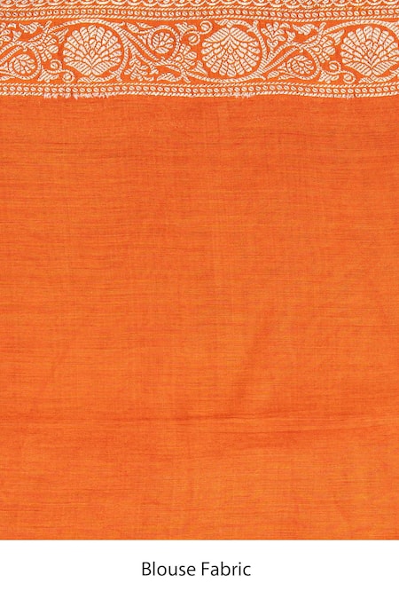 Zal From Benaras_Orange Moonga Silk Banarasi Handloom Saree With Unstitched Blouse Piece _at_Aza_Fashions