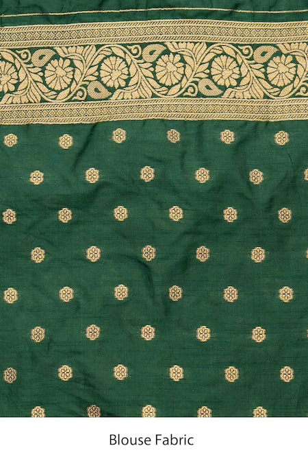 Zal From Benaras Green Silk Pure Banarasi Handloom Saree With Unstitched Blouse Piece at Aza Fashions Zal From Benaras_Green Silk Pure Banarasi Handloom Saree With Unstitched Blouse Piece _at_Aza_Fashions