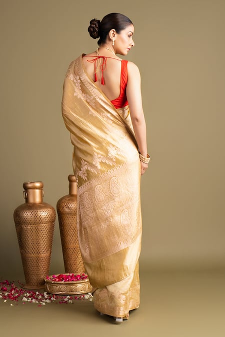 Zal From Benaras Pure Katan Organza Silk Banarasi Handloom Saree With Unstitched Blouse Piece 