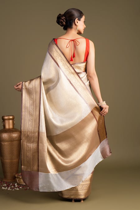 Zal From Benaras Pure Katan Zari Brocade Banarasi Handloom Saree With Unstitched Blouse Piece 