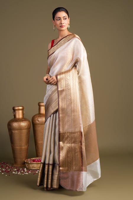 Zal From Benaras_Pure Katan Zari Brocade Banarasi Handloom Saree With Unstitched Blouse Piece _at_Aza_Fashions