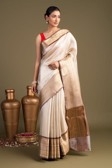Zal From Benaras Pure Katan Zari Brocade Banarasi Handloom Saree With Unstitched Blouse Piece