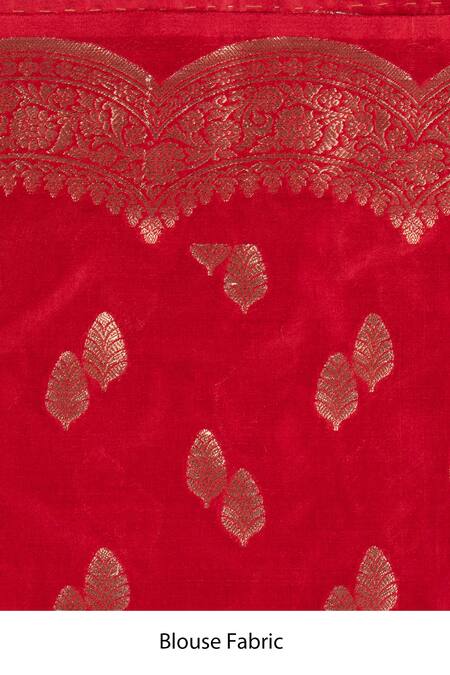 Buy_Zal From Benaras_Red Silk Embroidery Pure Banarasi Handloom Saree With Unstitched Blouse Piece