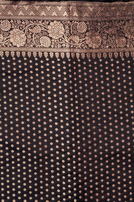 Zal From Benaras_Black Pure Katan Satin Banarasi Handloom Saree With Unstitched Blouse Piece_at_Aza_Fashions