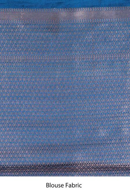 Zal From Benaras_Blue Silk Pure Katan Banarasi Handloom Saree With Unstitched Blouse Piece_at_Aza_Fashions