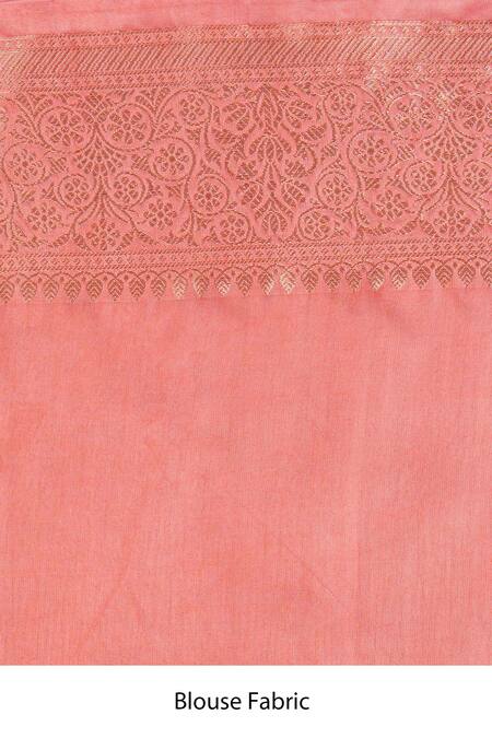 Shop_Zal From Benaras_Peach Silk Pure Monga Banarasi Handloom Saree With Unstitched Blouse Piece _Online_at_Aza_Fashions