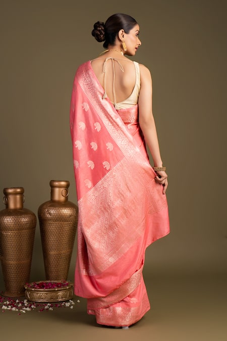 Zal From Benaras Pure Monga silk Banarasi handloom Saree With Unstitched Blouse Piece 