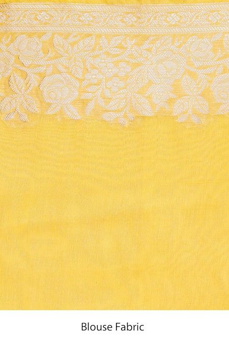 Shop_Zal From Benaras_Yellow Silk Pure Monga Banarasi Handloom Saree With Unstitched Blouse Piece _Online_at_Aza_Fashions