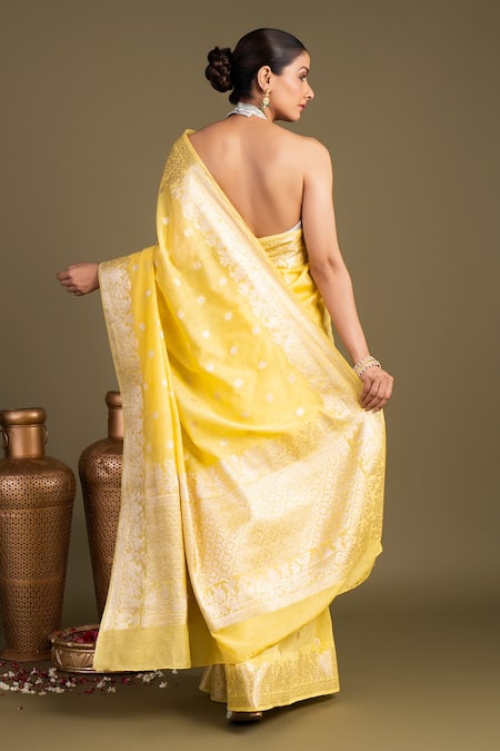 Zal From Benaras Pure Monga Silk Banarasi Handloom Saree With Unstitched Blouse Piece 