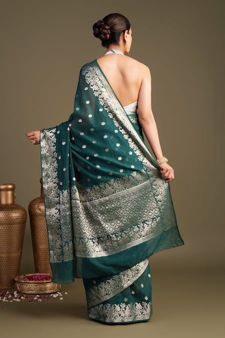 Zal From Benaras Pure Monga Silk Banarasi Handloom Saree With Unstitched Blouse Piece 