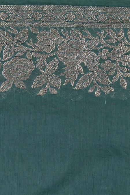 Zal From Benaras_Green Silk Zari Pure Monga Banarasi Handloom Saree With Unstitched Blouse Piece _at_Aza_Fashions