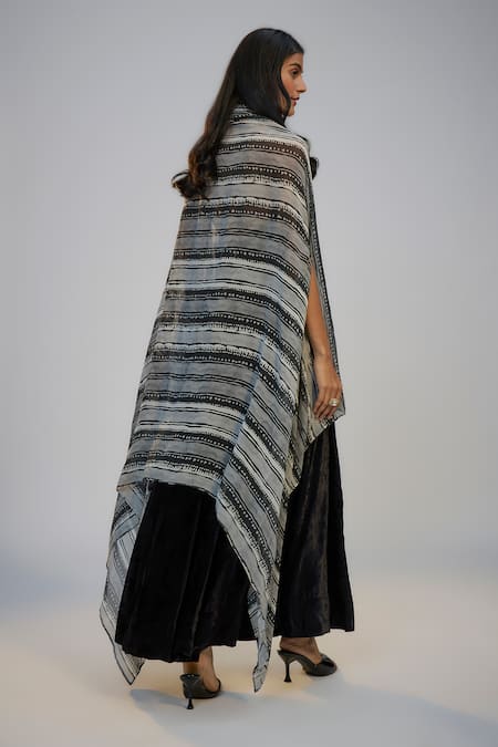 Nadima Saqib Black Dress & Printed Cape Set 