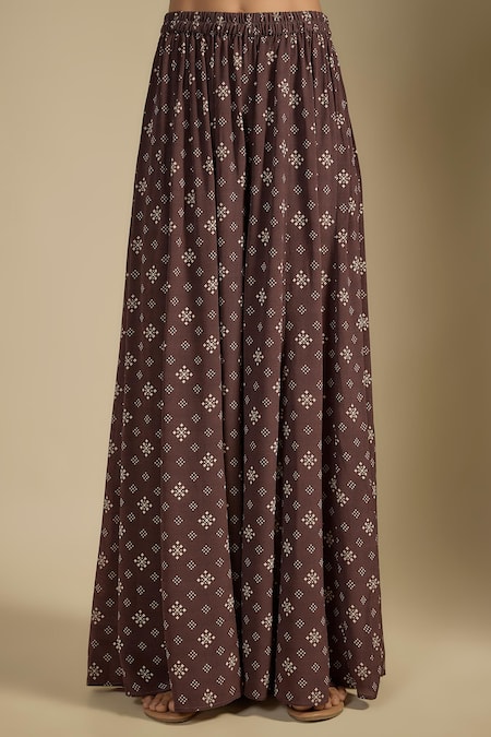 Buy Nadima Saqib Brown Crepe, Georgette Sequins, Pearls Scoop Printed And Embroidered Sharara Set Online at Aza Fashions Buy_Nadima Saqib_Brown Crepe, Georgette Sequins, Pearls Scoop Printed And Embroidered Sharara Set _Online_at_Aza_Fashions