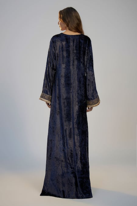Nadima Saqib Dark Blue Velvet Kaftan 