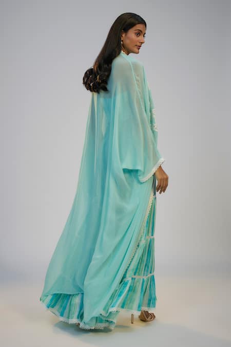 Nadima Saqib Cyan Blue Jumpsuit With Cape 