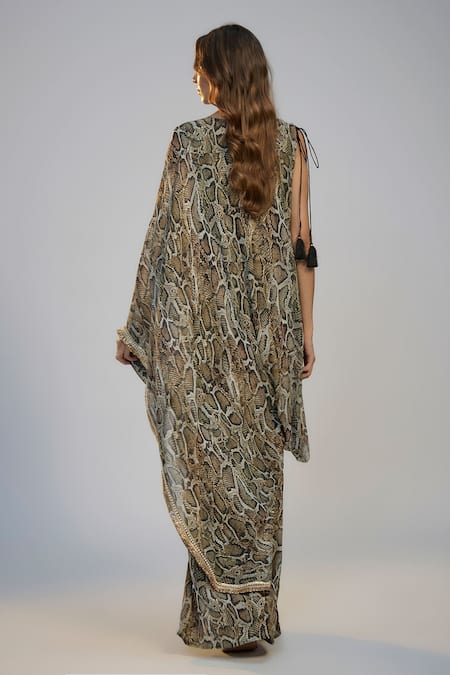 Nadima Saqib Snake Print & Embroidered Dress 