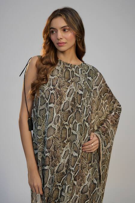 Nadima Saqib_Multi Color Georgette, Crepe Sequins, Pearls Snake Print And Embroidered Dress _Online_at_Aza_Fashions